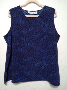 ​PT Style Blue and Black Animal Print Sleeveless Blouse, Plus Size 1X